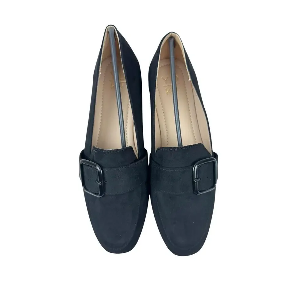 YOKI EDLINE-27 Women's Flat Loafer with Buckle, Black, 6.5 M US